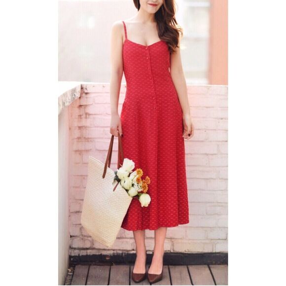 Ines de la Fressange x UNIQLO Red Polka Dot Button Front Midi Dress Women’s Smal - Picture 1 of 7